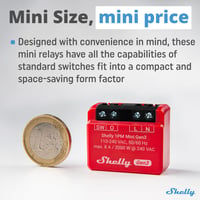Inteligentné Wi-Fi Bluetooth relé Shelly 1PM Mini Gen3, 1 kanál, 8A, meranie spotreby, kompatibilné s Alexa a Google Home, aplikácia pre iOS a Android, 2 2