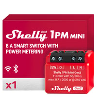 Inteligentné WiFi relé Shelly 1PM Mini Gen3, 1 kanál, 16A, meranie spotreby, inteligentná domácnosť, kompatibilné s Alexa a Google Home, bez nutnosti hubu 1