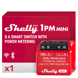 Inteligentné WiFi relé Shelly 1PM Mini Gen3, 1 kanál, 16A, meranie spotreby, inteligentná domácnosť, kompatibilné s Alexa a Google Home, bez nutnosti hubu