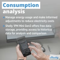Inteligentné WiFi relé Shelly 1PM Mini Gen3, 1 kanál, 16A, meranie spotreby, inteligentná domácnosť, kompatibilné s Alexa a Google Home, bez nutnosti hubu 6