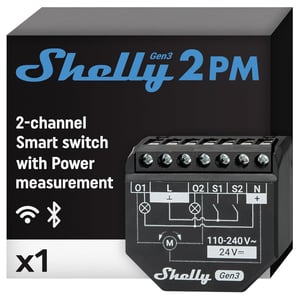 Shelly 2PM Gen3 Wi-Fi inteligentné relé a modul na ovládanie žalúzií, 2 kanály, 16A