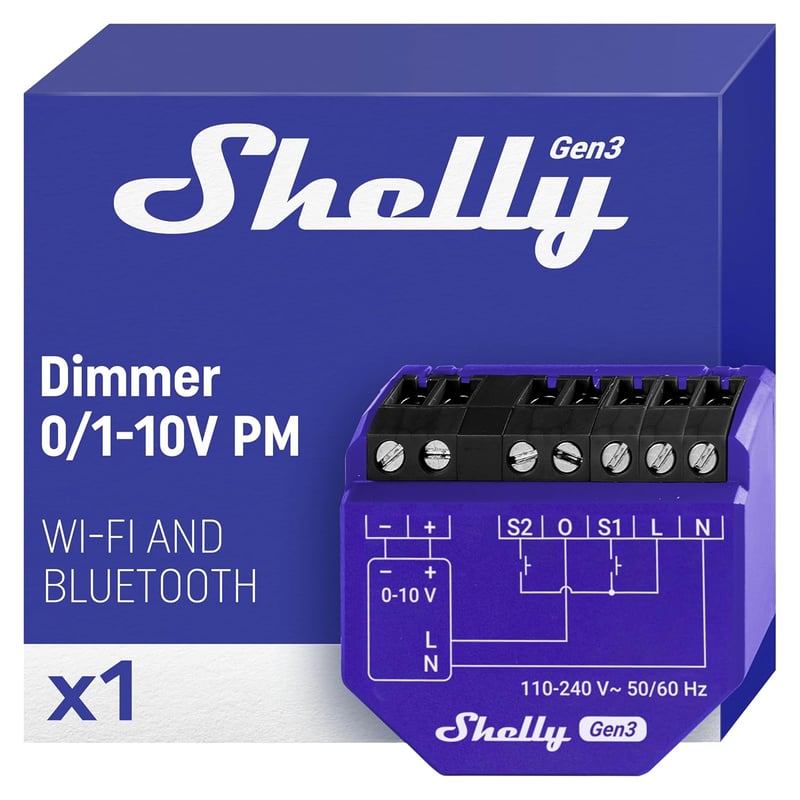 Shelly Dimmer 0/1-10V PM Gen3 WiFi okos fényerő szabályozó, távirányítás, Alexa és Google Home