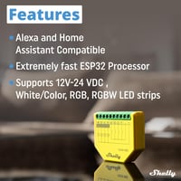 Shelly Plus RGBW PM WiFi LED szalag vezérlő, 12-24V, fogyasztásmérő, dimmer 3