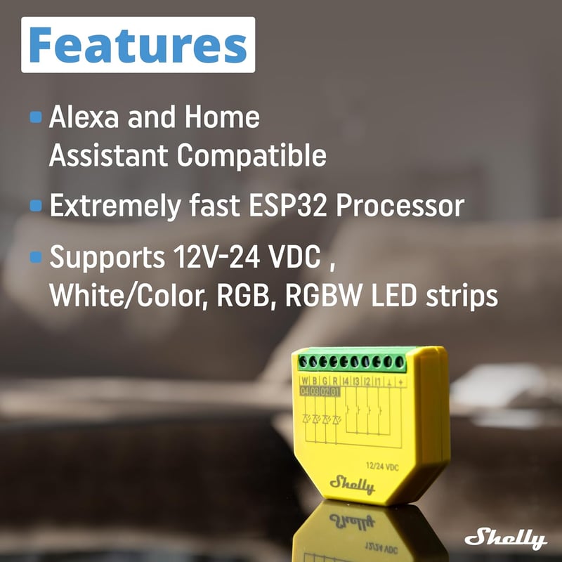 Shelly Plus RGBW PM WiFi LED szalag vezérlő, 12-24V, fogyasztásmérő, dimmer