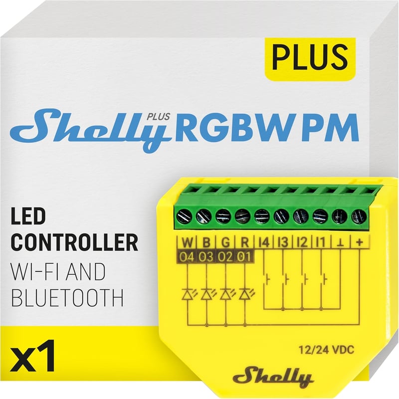 Shelly Plus RGBW PM WiFi LED szalag vezérlő, 12-24V, fogyasztásmérő, dimmer