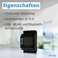 Shelly Pro Dual Cover/Shutter PM redőnyvezérlő, DIN sínre, LAN & Wi-Fi, 16 A 3