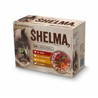 Shelma mokra hrana za mačke mesni multipack – govedina, puretina, piletina i patka – potpuna hrana bez žitarica – 12 x 85 g (1,02 kg) 1