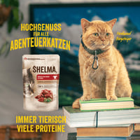 Shelma mokra hrana za mačke mesni multipack – govedina, puretina, piletina i patka – potpuna hrana bez žitarica – 12 x 85 g (1,02 kg) 7