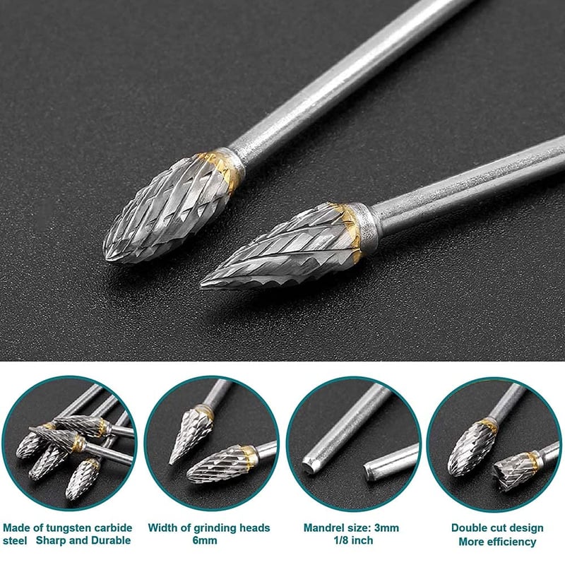 Shengbenhao Volfrám Karbid Vágófej Készlet 10db 1/8" Rotációs Szerszámhoz