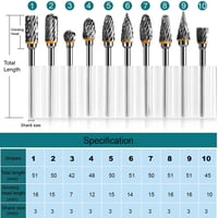 Shengbenhao Volfrám Karbid Vágófej Készlet 10db 1/8" Rotációs Szerszámhoz 6