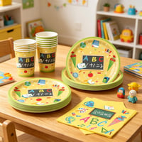 Set de petrecere pentru începerea școlii Shengruili, 50 piese, cu farfurii, pahare și șervețele, decor de masă pentru 10 persoane pentru festivități școlare 6