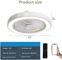 Stropný ventilátor Shengruili s LED svetlom, 6 rýchlostí, diaľkové ovládanie, nastaviteľné biele svetlo, tichý osvetlený ventilátor do spálne 2