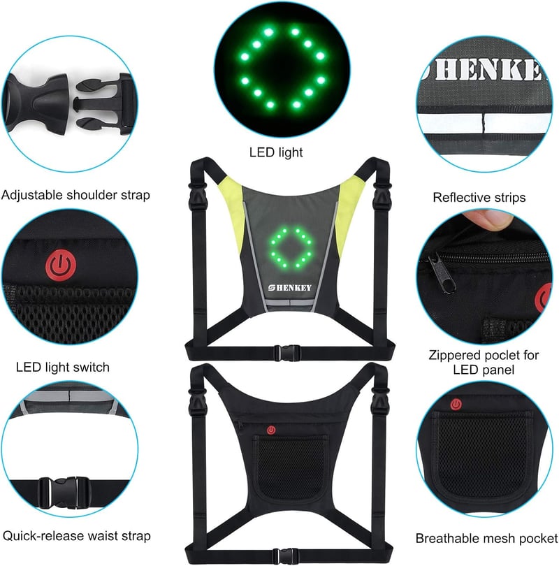 SHENKEY LED Irányjelzős Biztonsági Mellény Távirányítóval Vízálló USB Töltős