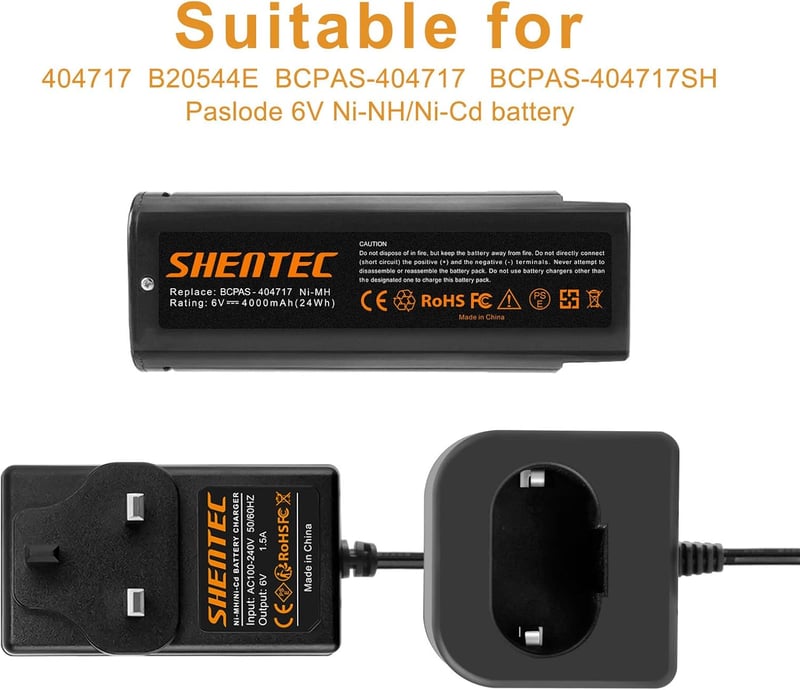 Shentec 6V töltő Paslode 404717 B20544E 900400 900420 900600 901000 902000 akkumulátorhoz