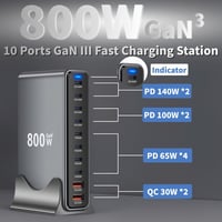 Shenzhen Jiuzhou 800W GaN III USB-C Töltőállomás 10 Portos, Dupla 140W PD PPS HUB Laptophoz, MacBook Pro Air iPad iPhone Galaxy Dell HP Kész 2