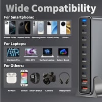 Shenzhen Jiuzhou 800W GaN III USB-C Töltőállomás 10 Portos, Dupla 140W PD PPS HUB Laptophoz, MacBook Pro Air iPad iPhone Galaxy Dell HP Kész 5