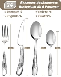 Set de tacâmuri ciocănite SHEUMNT, 24 piese – Tacâmuri moderne din oțel inoxidabil argintiu pentru uz familial 2
