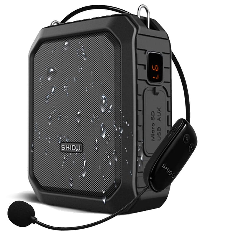 SHIDU 18W bezdrôtový reproduktor s UHF mikrofónom, prenosný Bluetooth PA systém, vodotesný, nabíjateľný hlavový mikrofón pre triedy a exteriér