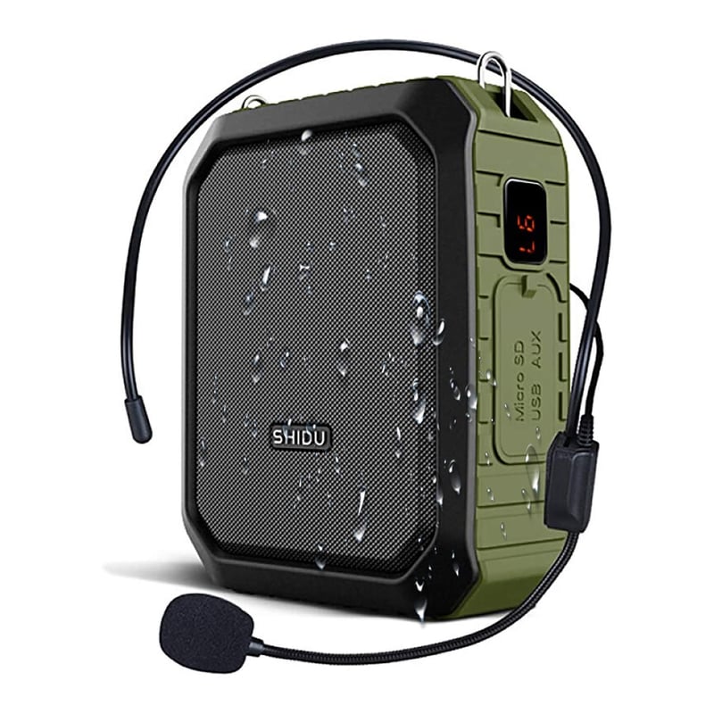 SHIDU Bluetooth zosilňovač hlasu 18W s káblovým mikrofónom, prenosný vodoodolný PA systém pre učiteľov a sprievodcov, nabíjateľný