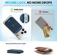 Portofel magnetic SHIELDON MagSafe cu suport, din piele naturală, cu protecție RFID și fereastră pentru ID, pentru iPhone 12-17 Pro Pro Max Plus, albastru marin 7
