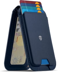 Portofel magnetic SHIELDON MagSafe cu suport, din piele naturală, cu protecție RFID și fereastră pentru ID, pentru iPhone 12-17 Pro Pro Max Plus, albastru marin 1