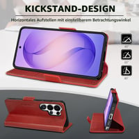 SHIELDON Puzdro s výklopným krytom z pravej kože pre Samsung Galaxy S26 Ultra 5G 6,9" – retro červené, priehradka na karty, ochrana RFID, stojan, magnetické zatváranie 5