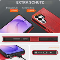SHIELDON Puzdro s výklopným krytom z pravej kože pre Samsung Galaxy S26 Ultra 5G 6,9" – retro červené, priehradka na karty, ochrana RFID, stojan, magnetické zatváranie 8