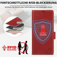 SHIELDON Puzdro s výklopným krytom z pravej kože pre Samsung Galaxy S26 Ultra 5G 6,9" – retro červené, priehradka na karty, ochrana RFID, stojan, magnetické zatváranie 4