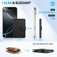 Husă portofel magnetică SHIELDON din piele naturală, cu suport de card detașabil și protecție RFID pentru iPhone 17 16 15 14 13 12, negru 6