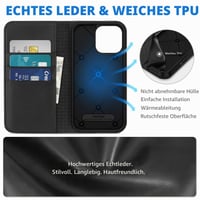 SHIELDON Puzdro z pravej kože pre iPhone 16 Pro Max 6,9" - retro čierne, s priehradkami na karty, stojanom, RFID ochranou a nárazuvzdorným TPU 3