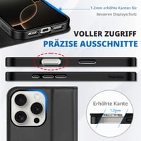 SHIELDON Puzdro z pravej kože pre iPhone 16 Pro Max 6,9" - retro čierne, s priehradkami na karty, stojanom, RFID ochranou a nárazuvzdorným TPU 8