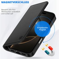 SHIELDON Puzdro z pravej kože pre iPhone 16 Pro Max 6,9" - retro čierne, s priehradkami na karty, stojanom, RFID ochranou a nárazuvzdorným TPU 7
