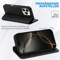 SHIELDON Puzdro z pravej kože pre iPhone 16 Pro Max 6,9" - retro čierne, s priehradkami na karty, stojanom, RFID ochranou a nárazuvzdorným TPU 5