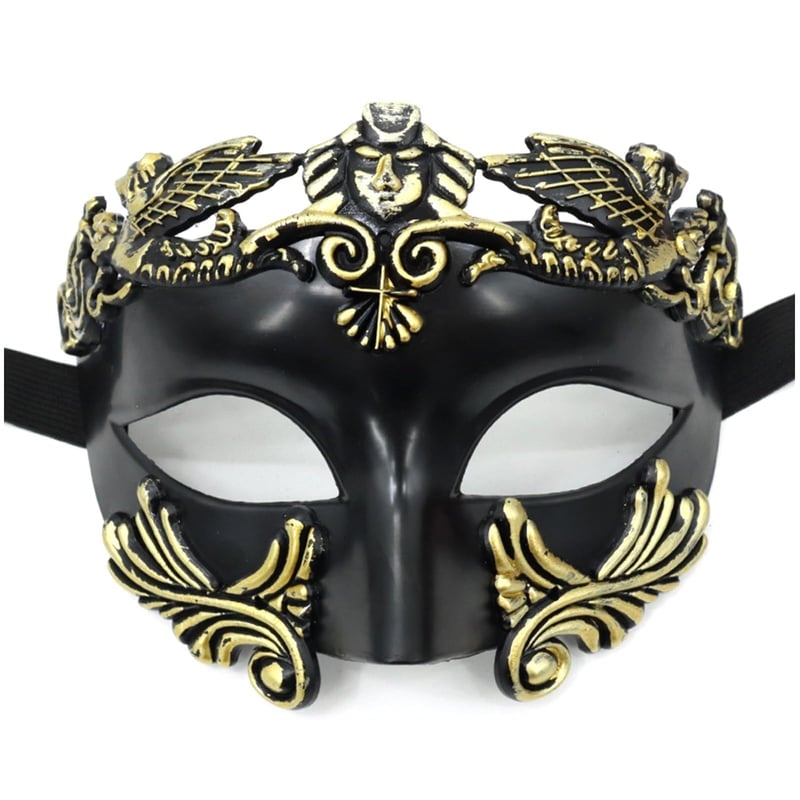 SHIFANQI Benátska maska pre mužov, čierno-zlatá retro maska na karneval, Halloween, maškarný ples, cosplay, priedušná a nastaviteľná