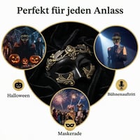 SHIFANQI Benátska maska pre mužov, čierno-zlatá retro maska na karneval, Halloween, maškarný ples, cosplay, priedušná a nastaviteľná 6