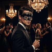 SHIFANQI Benátska maska pre mužov, čierno-zlatá retro maska na karneval, Halloween, maškarný ples, cosplay, priedušná a nastaviteľná 5