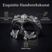 SHIFANQI Benátska maska pre mužov, čierno-strieborná retro maska na karneval, Halloween, maškarný ples, cosplay, priedušná a nastaviteľná 7