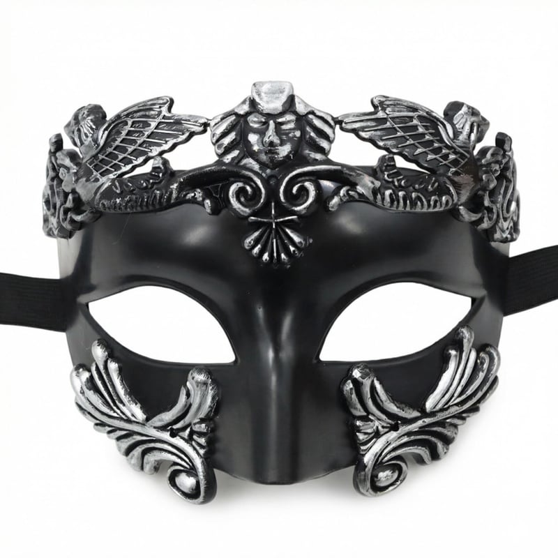 SHIFANQI Benátska maska pre mužov, čierno-strieborná retro maska na karneval, Halloween, maškarný ples, cosplay, priedušná a nastaviteľná