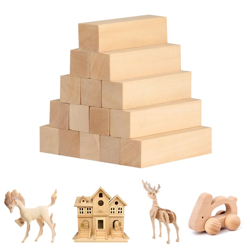 Set 15 bucăți de lemn de tei moale ShiJiuYou - 10x2,5x2,5 cm, set de lemn natural potrivit pentru sculptură și artizanat