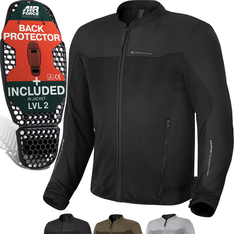 Geacă moto pentru bărbați SHIMA OpenAir cu protecții – protecție pentru spate AirForce, geacă textilă de vară cu ventilație mesh, negru, mărimea XXL