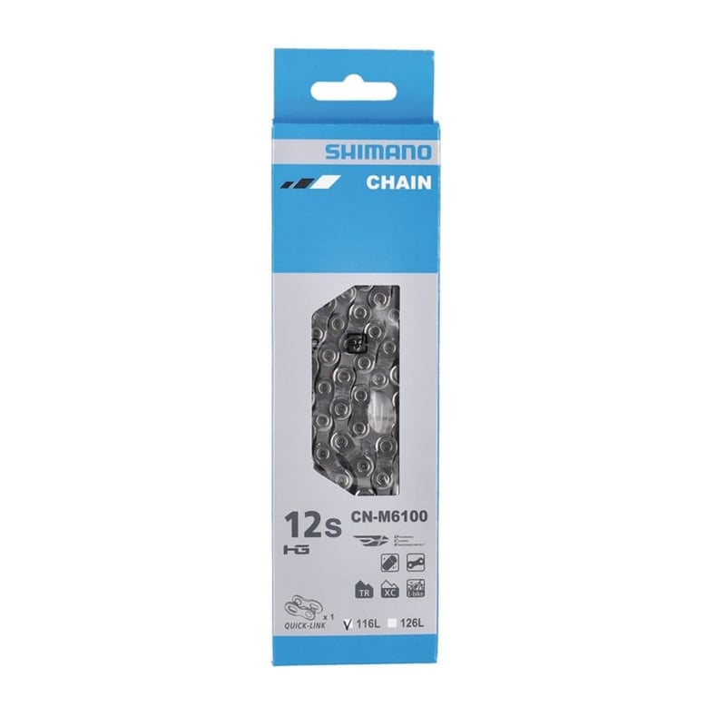 Reťaz na bicykel Shimano Deore CN-M6100 HyperGlide+ 12-rýchlostná so spojkou QuickLink, 116 článkov, strieborná