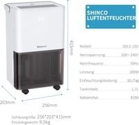 Shinco elektromos páramentesítő aktívszén-szűrővel, 10 l/nap, 45 m³ 8