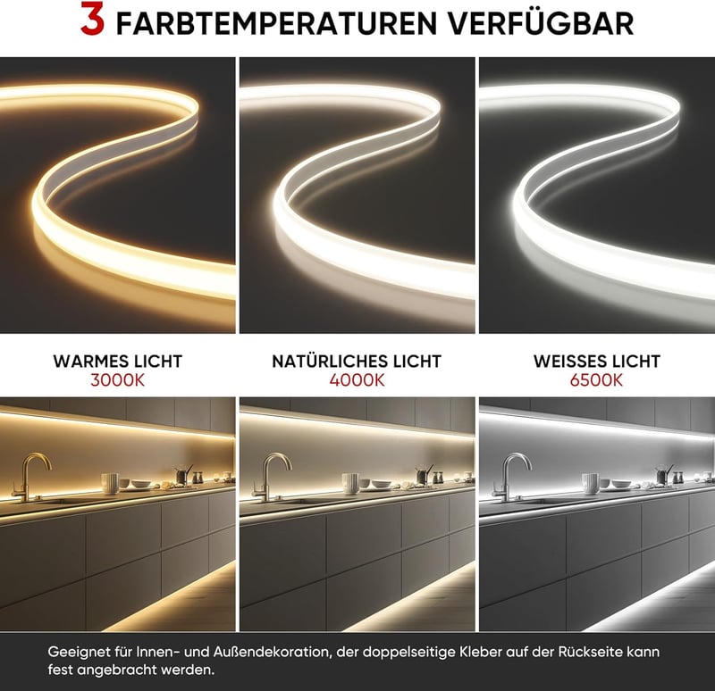 Shine Decor COB LED szalag 2m, 220V vízálló, meleg fehér, konyhai és kertészeti világítás