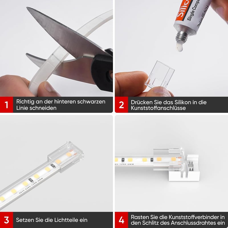Shine Decor 5 db LED fénykábel csomag 220V 230V rugalmas 10x4,5mm