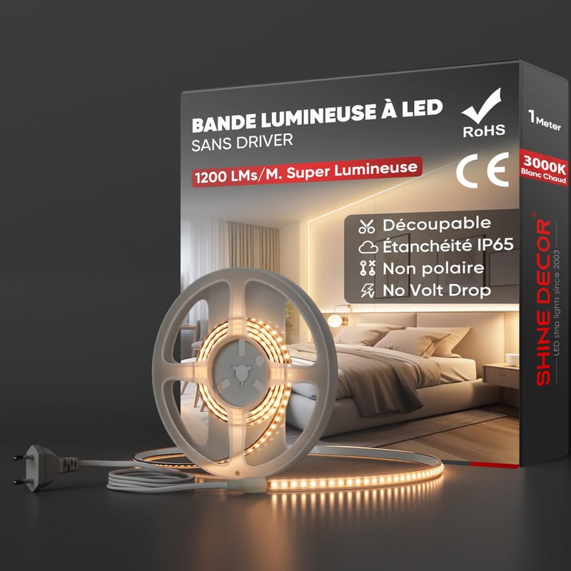 LED pásik Shine Decor 1 m, 220V-230V IP65 vodoodolný, SMD 2835 120 LED/m, ultra jasné osvetlenie do kuchyne a záhrady, teplá biela, certifikát CE