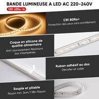 LED pásik Shine Decor 1 m, 220V-230V IP65 vodoodolný, SMD 2835 120 LED/m, ultra jasné osvetlenie do kuchyne a záhrady, teplá biela, certifikát CE 4
