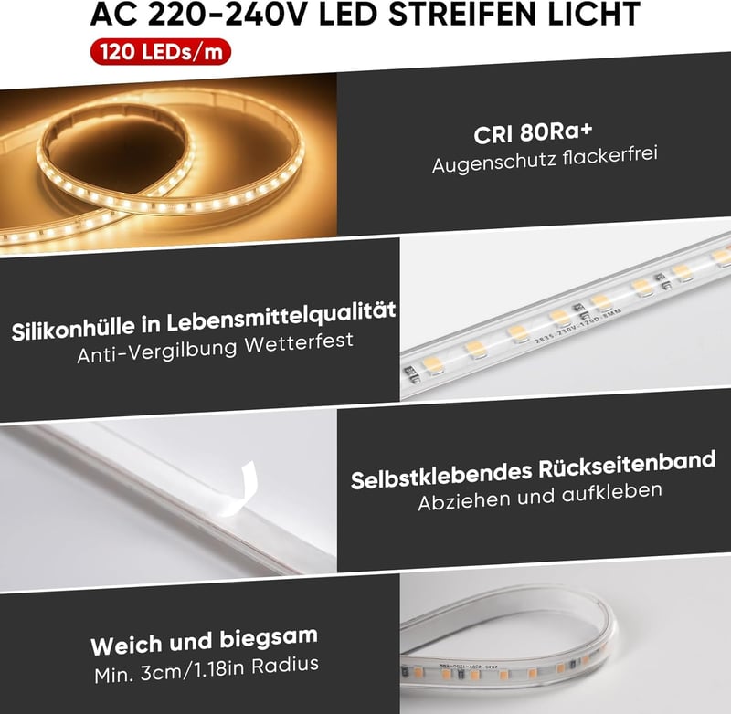 Shine Decor LED szalag 15m 220V IP65 vízálló 120LED/m semleges fehér