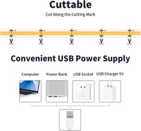 ShineBurky 5V USB COB LED szalag 2m meleg fehér dimmelhető CRI93+ 5