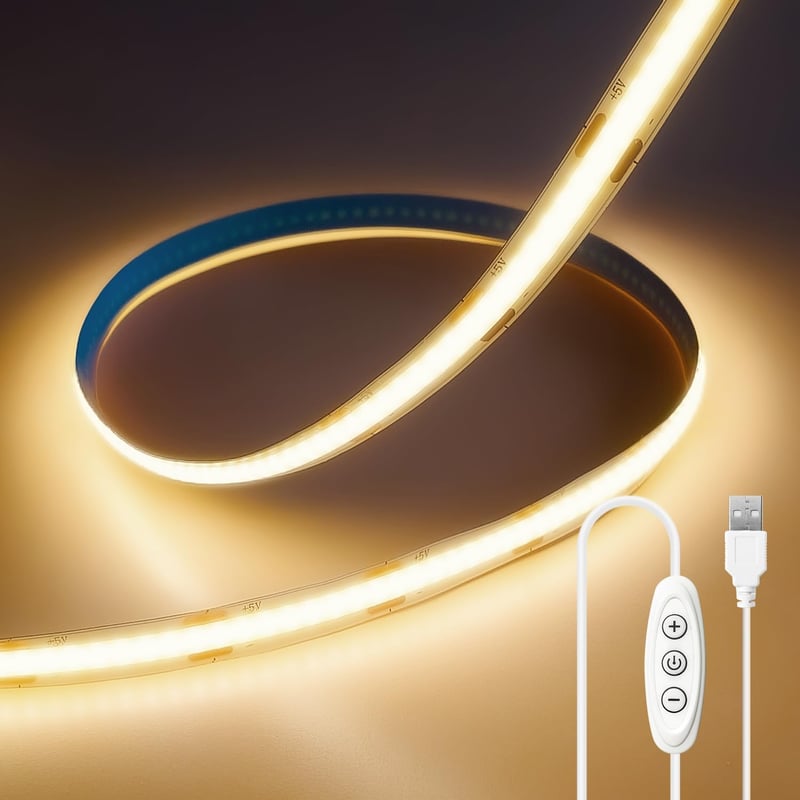 ShineBurky 5V USB COB LED szalag 2m meleg fehér dimmelhető CRI93+
