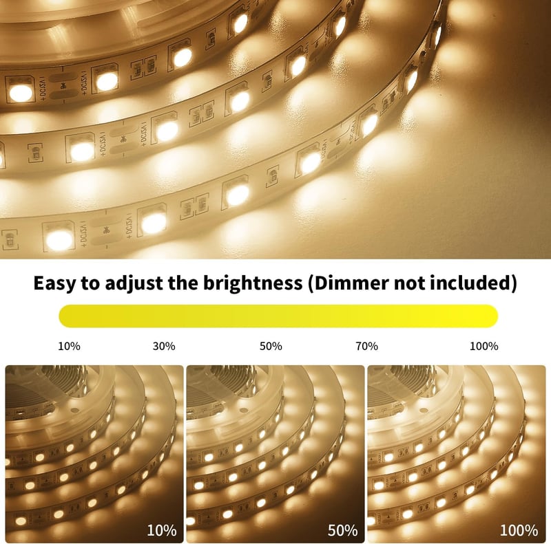 ShineBurky LED szalag 5m meleg fehér 12V 300 LED SMD5050 öntapadós flexibilis konyha TV dekoráció